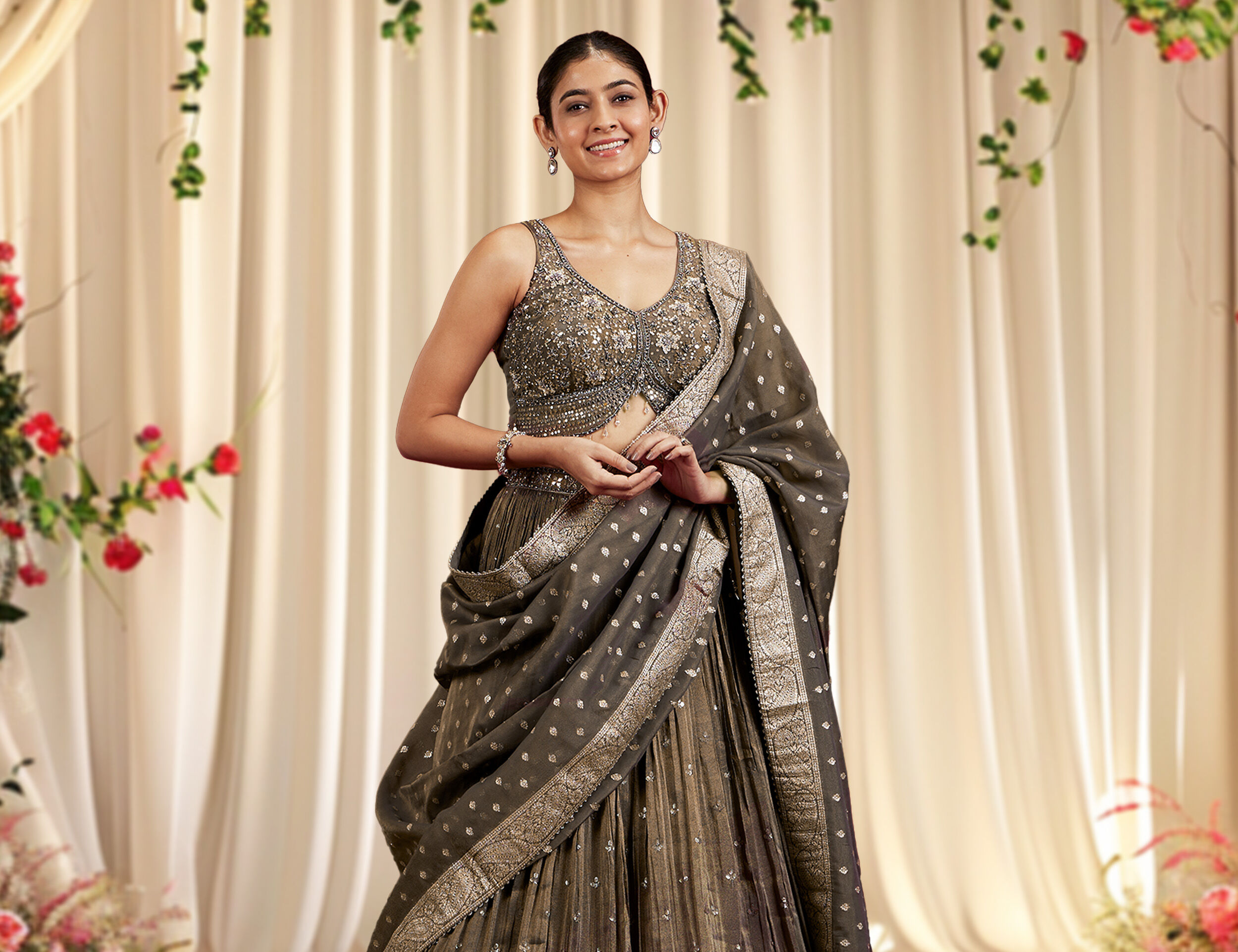 women wearing beautifull grey lehenga